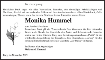 Traueranzeige von Monika Hummel  von Magdeburger Volksstimme