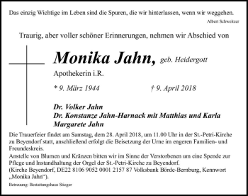 Traueranzeige von Monika Jahn (geb. Heidergott)  von Magdeburger Volksstimme