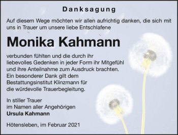 Traueranzeige von Monika Kahmann  von Magdeburger Volksstimme
