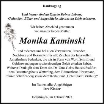 Traueranzeige von Monika Kaminski  von Magdeburger Volksstimme