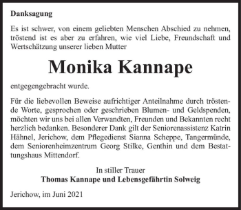 Traueranzeige von Monika Kannape  von Magdeburger Volksstimme