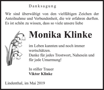 Traueranzeige von Monika Klinke  von Magdeburger Volksstimme