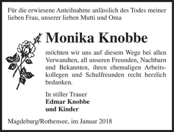 Traueranzeige von Monika Knobbe  von Magdeburger Volksstimme