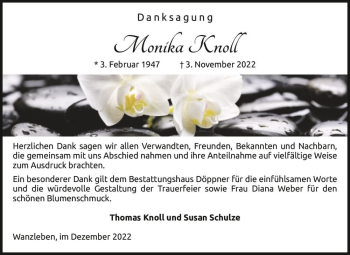 Traueranzeige von Monika Knoll  von Magdeburger Volksstimme