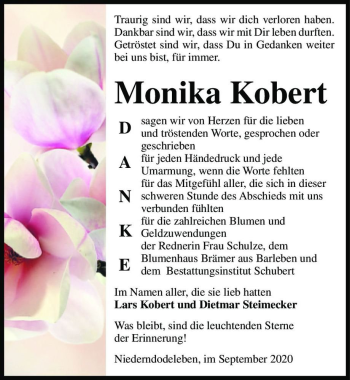 Traueranzeige von Monika Kobert  von Magdeburger Volksstimme