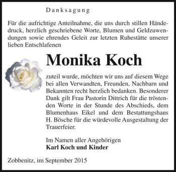Traueranzeige von Monika Koch  von Magdeburger Volksstimme