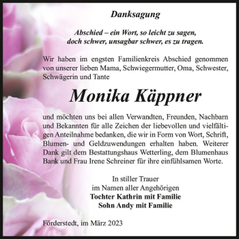 Traueranzeige von Monika Käppner  von Magdeburger Volksstimme
