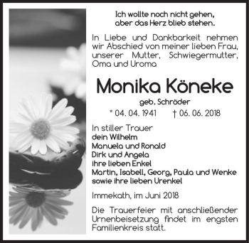 Traueranzeige von Monika Köneke (geb. Schröder)  von Magdeburger Volksstimme