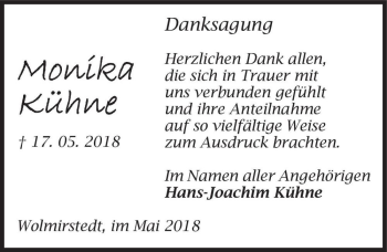Traueranzeige von Monika Kühne  von Magdeburger Volksstimme