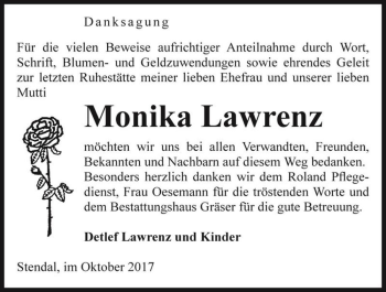 Traueranzeige von Monika Lawrenz  von Magdeburger Volksstimme