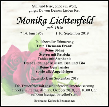 Traueranzeige von Monika Lichtenfeld (geb. Otto)  von Magdeburger Volksstimme