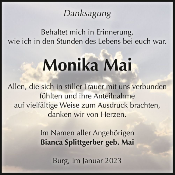 Traueranzeige von Monika Mai  von Magdeburger Volksstimme