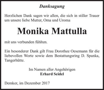 Traueranzeige von Monika Mattulla  von Magdeburger Volksstimme