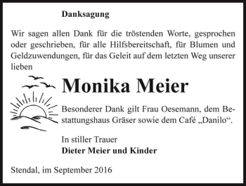 Traueranzeige von Monika Meier  von Magdeburger Volksstimme