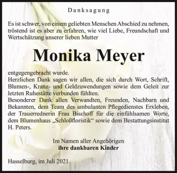 Traueranzeige von Monika Meyer  von Magdeburger Volksstimme