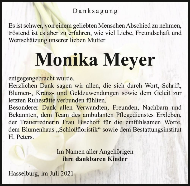  Traueranzeige für Monika Meyer  vom 31.07.2021 aus Magdeburger Volksstimme