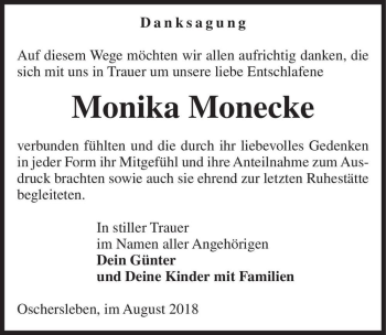 Traueranzeige von Monika Monecke  von Magdeburger Volksstimme