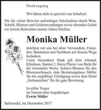 Traueranzeige von Monika Müller  von Magdeburger Volksstimme