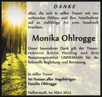 Traueranzeige von Monika Ohlrogge  von Magdeburger Volksstimme