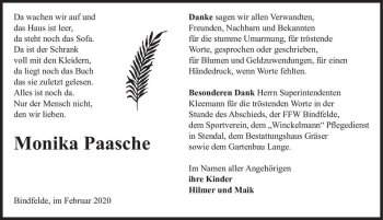 Traueranzeige von Monika Paasche  von Magdeburger Volksstimme