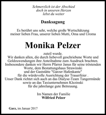 Traueranzeige von Monika Pelzer  von Magdeburger Volksstimme