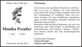 Traueranzeige von Monika Preußer  von Magdeburger Volksstimme