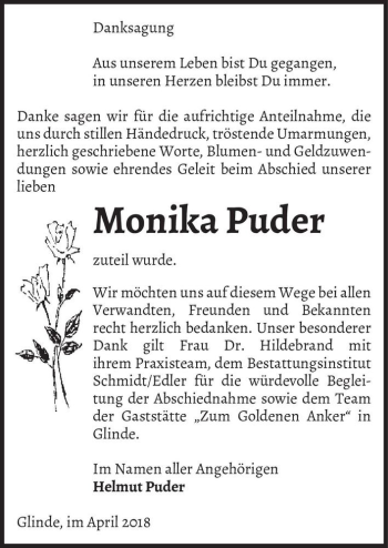 Traueranzeige von Monika Puder  von Magdeburger Volksstimme