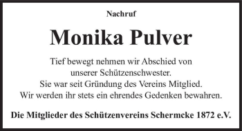 Traueranzeige von Monika Pulver  von Magdeburger Volksstimme