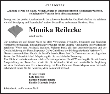 Traueranzeige von Monika Reilecke  von Magdeburger Volksstimme
