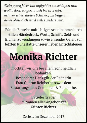 Traueranzeige von Monika Richter  von Magdeburger Volksstimme