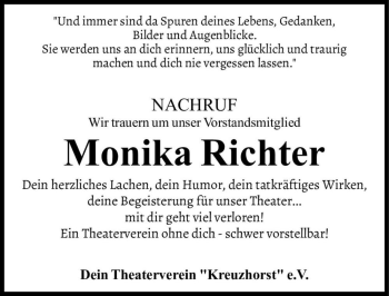 Traueranzeige von Monika Richter  von Magdeburger Volksstimme