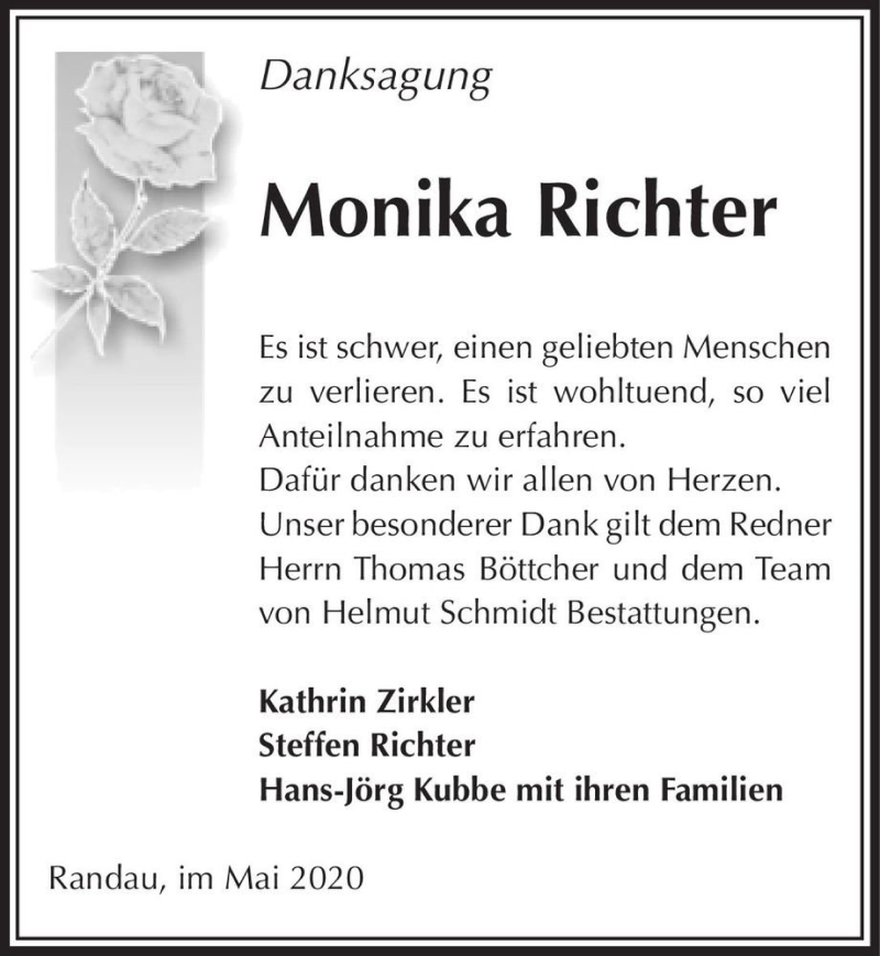  Traueranzeige für Monika Richter  vom 30.05.2020 aus Magdeburger Volksstimme