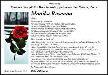 Traueranzeige von Monika Rosenau  von Magdeburger Volksstimme