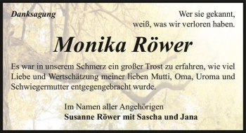Traueranzeige von Monika Röwer  von Magdeburger Volksstimme