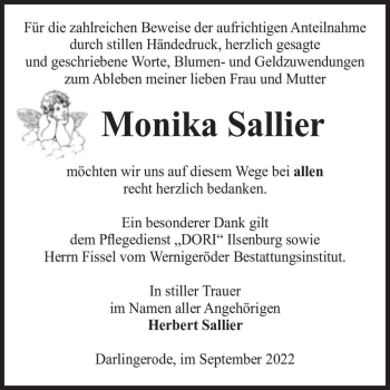 Traueranzeige von Monika Sallier  von Magdeburger Volksstimme