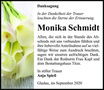 Traueranzeige von Monika Schmidt  von Magdeburger Volksstimme
