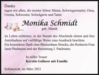 Traueranzeige von Monika Schmidt (geb. Mundt)  von Magdeburger Volksstimme