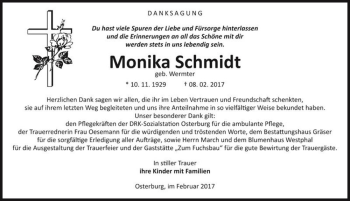 Traueranzeige von Monika Schmidt (geb. Wermter)  von Magdeburger Volksstimme