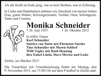 Traueranzeige von Monika Schneider  von Magdeburger Volksstimme