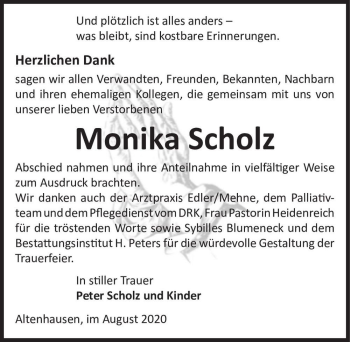 Traueranzeige von Monika Scholz  von Magdeburger Volksstimme