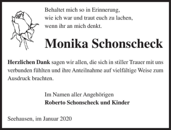 Traueranzeige von Monika Schonscheck  von Magdeburger Volksstimme