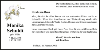 Traueranzeige von Monika Schuldt (geb. Wilke)  von Magdeburger Volksstimme