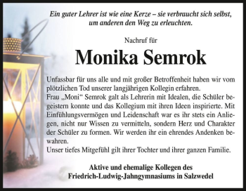 Traueranzeige von Monika Semrok  von Magdeburger Volksstimme