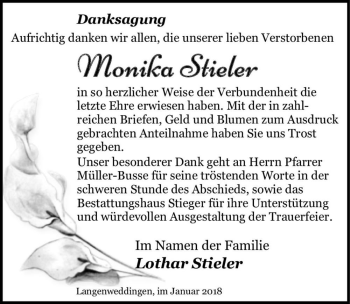 Traueranzeige von Monika Stieler  von Magdeburger Volksstimme