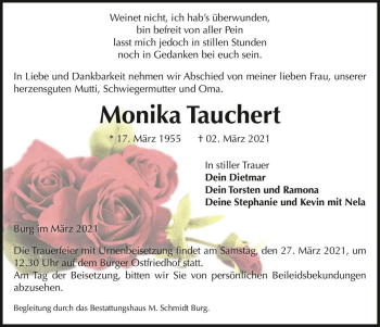 Traueranzeige von Monika Tauchert  von Magdeburger Volksstimme