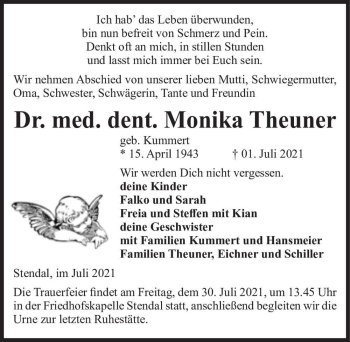 Traueranzeige von Monika Theuner (geb. Kummert)  von Magdeburger Volksstimme