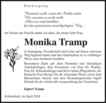 Traueranzeige von Monika Tramp  von Magdeburger Volksstimme