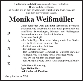 Traueranzeige von Monika Weißmüller  von Magdeburger Volksstimme