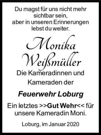 Traueranzeige von Monika Weißmüller  von Magdeburger Volksstimme