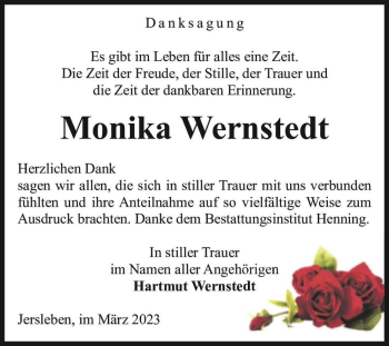 Traueranzeige von Monika Wernstedt  von Magdeburger Volksstimme